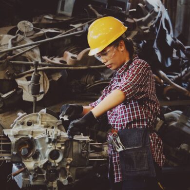 Photo by Chevanon Photography: https://www.pexels.com/photo/woman-wears-yellow-hard-hat-holding-vehicle-part-1108101/